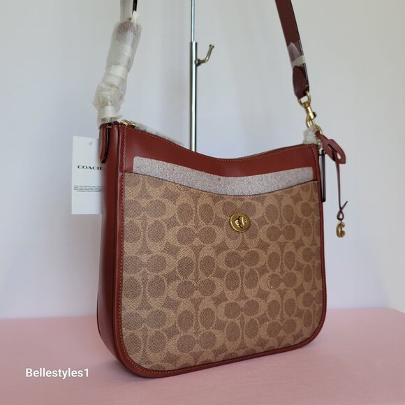 COACH Chaise Signature Canvas & Leather Crossbody Bag-Tan Rust color🎈$220. - Picture 4 of 16